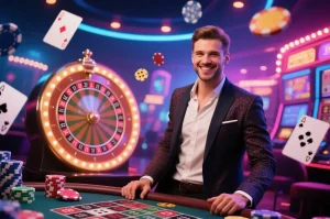 Homem no cassino com jogos